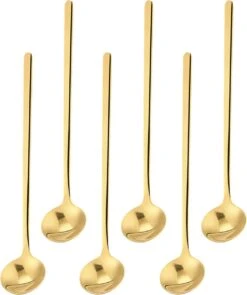 House Of Husk® Lange Theelepels Set - Latte Macchiato Lepels - Koffielepels - Theelepeltjes - RVS - 17cm - 6 Stuks - Goud