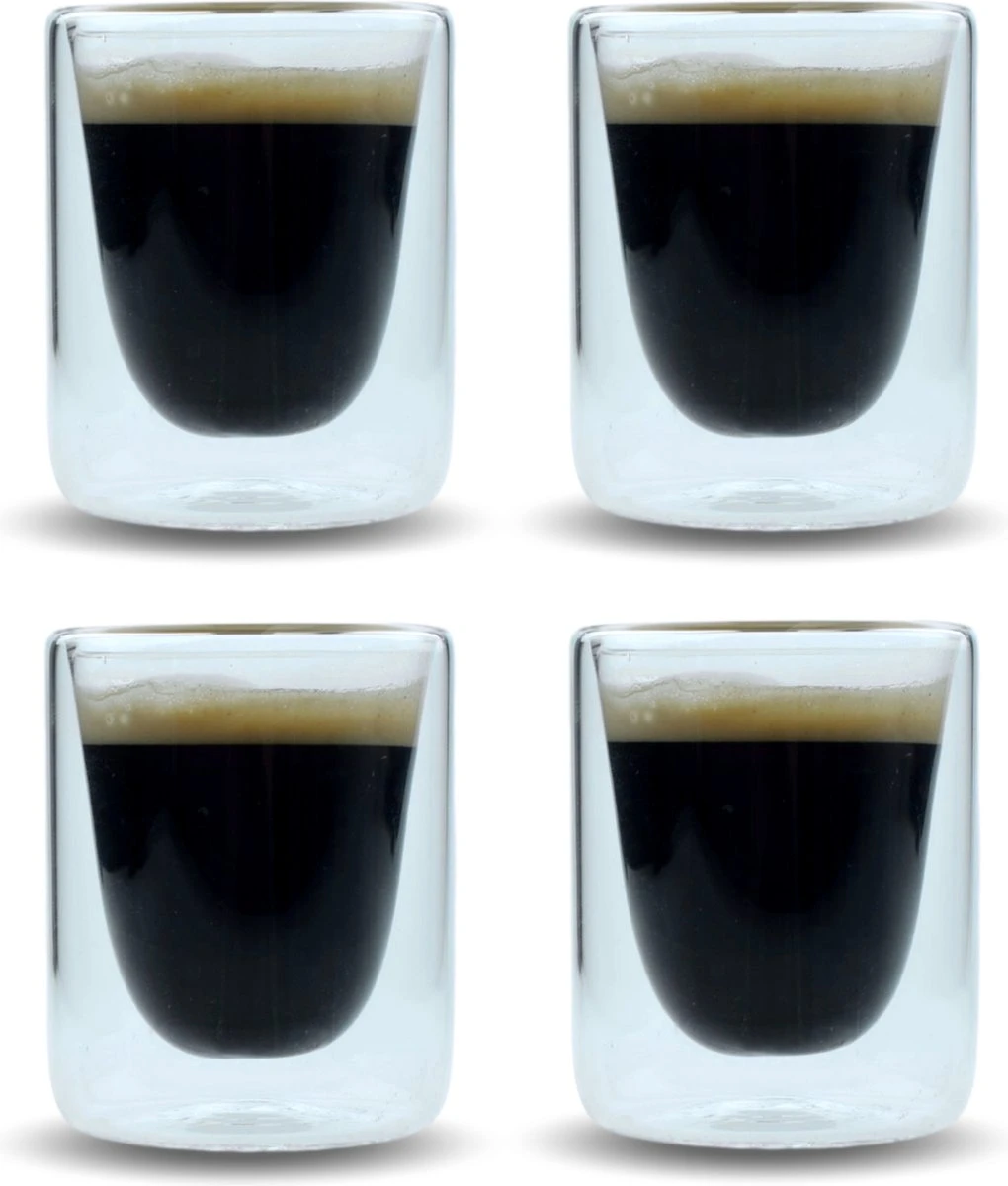 Orange85 Espresso Glazen - Set Van 4 - Kopjes - Dubbelwandig - Glas - 80ml - 5.5 X 7.5 Cm - Koffiekopjes 5 Orange85 Espresso Glazen - Set Van 4 - Kopjes - Dubbelwandig - Glas - 80ml - 5.5 X 7.5 Cm - Koffiekopjes - Afbeelding 5