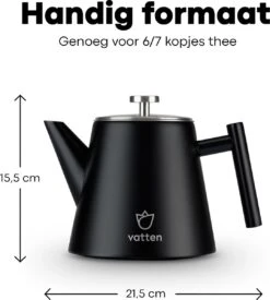 Vatten® - Premium RVS Theepot - Incl. RVS Theefilter - 1L - Zwart - Dubbelwandig -Servies Serie Winkel 1077x1200 2