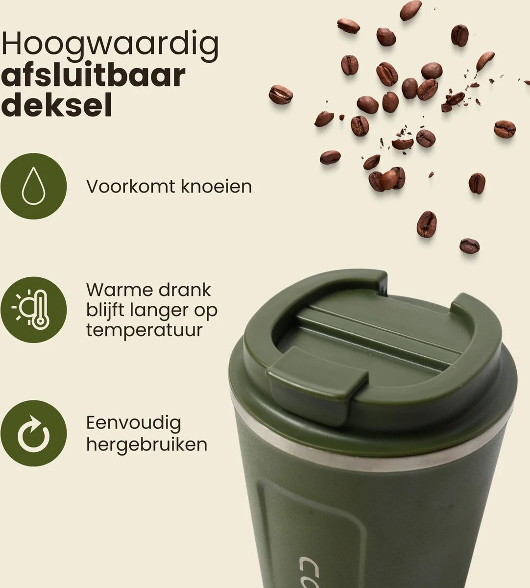 LaCardia Koffiebeker To Go Premium Groen – Thermosbeker – Theebeker – 380ML – Herbruikbaar 2 LaCardia Koffiebeker To Go Premium Groen – Thermosbeker – Theebeker – 380ML – Herbruikbaar - Afbeelding 2
