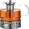Monzana Theepot Glas - Met Theepotverwarmer – Voor 1,5 Liter RVS Zeef