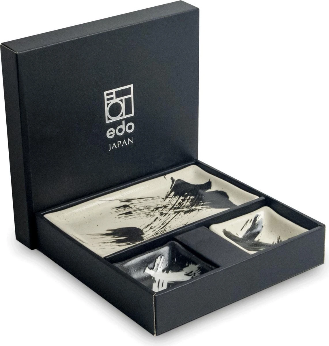 Edo Japan | BLACK & WHITE MIX | Japanse Sushi Servies Set | 6-Delig | 2 Persoons | Streep Motief