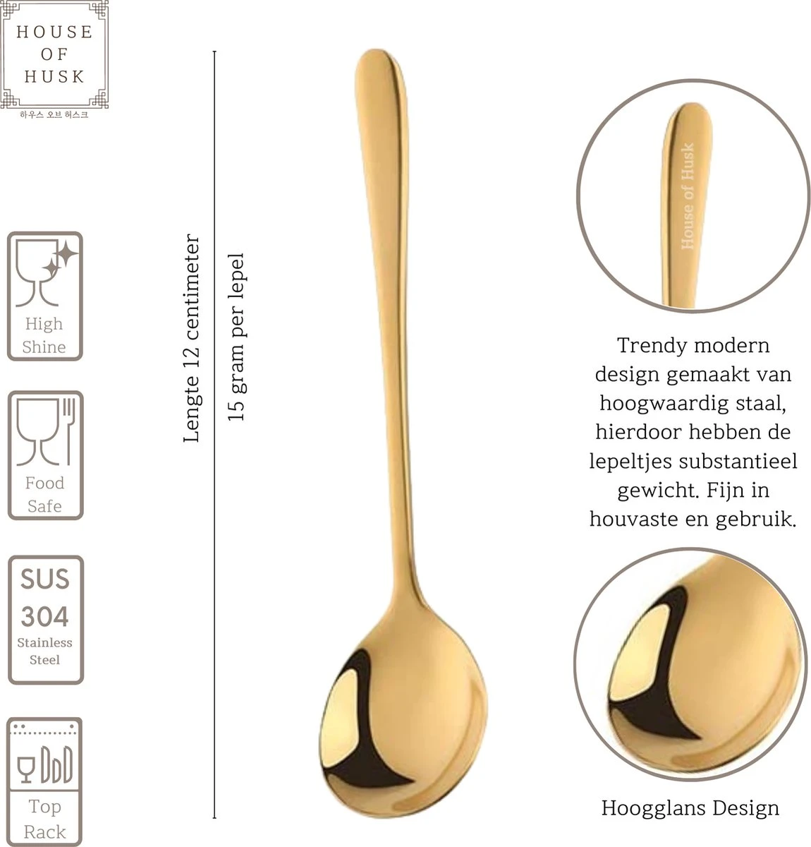 House Of Husk® Koffielepel Set - Theelepel - Koffielepeltjes - Espresso Lepeltjes - RVS - 12cm - 12 Stuks - Goud 2 House Of Husk® Koffielepel Set - Theelepel - Koffielepeltjes - Espresso Lepeltjes - RVS - 12cm - 12 Stuks - Goud - Afbeelding 2