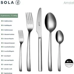 Sola Bestekset Amstel - Economy - 8 Persoons - 70 Delig - Zilver Chroomstaal 18/0 - RVS -Servies Serie Winkel 1193x1200 8