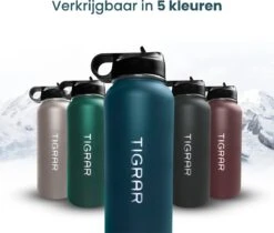 Tigrar - Waterfles - Drinkfles - Thermosfles 1 Liter Dubbelwandig - RVS - (Staal) Blauw - Incl. Extra Dop 3 Rietjes En Reiniger -Servies Serie Winkel 1200x1021 1