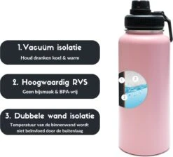 Thermosfles - Pastel Pink - 1 Liter - Extra Dop Met Rietje & Drinktuit - Thermosflessen - Isoleerfles - BPA Vrij - Lekvrij - Thermosfles 1 Liter - Isoleerfles 1 Liter - Thermoskan - Isoleerbeker - Thermosbeker -Servies Serie Winkel 1200x1090
