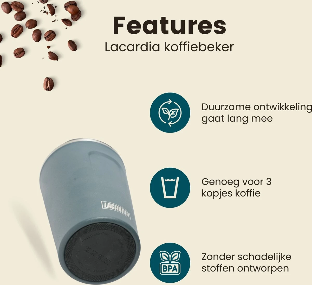 LaCardia Koffiebeker To Go Premium Blauw – Thermosbeker – Theebeker – 380ML – Herbruikbaar 3 LaCardia Koffiebeker To Go Premium Blauw – Thermosbeker – Theebeker – 380ML – Herbruikbaar - Afbeelding 3