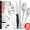 Strex Bestekset 6 Persoons - Zilver - 36-delig - Roestvrij Staal - Lepels, Messen, Vorken En Steakmessen - Hoogwaardige Kwaliteit