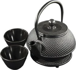 SakuraTea - Theepot Set - 4-delig - Gietijzer - Zwart - 0.8L - 2 Kopjes (100ml) -Servies Serie Winkel 1200x1113