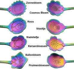Fako Bijoux® - Bloemen Lepels Set - Theelepel / Koffielepel - 12cm - Regenboog - 8 Stuks -Servies Serie Winkel 1200x1113 4