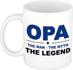 Opa The Man The Myth The Legend Cadeau Mok / Beker Wit - 300 Ml - Verjaardag - Kado Koffiemok / Theebeker