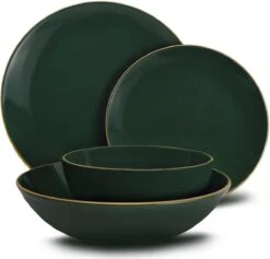 Keremika Serviesset 24 Delig 6 Persoons - Bordenset - Dinerborden - Aardewerk - Groen Met Goude Randen -Servies Serie Winkel 1200x1149 2
