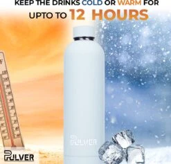 Pulver - RVS Thermosfles / Drinkfles – BPA Vrij – 750 Ml - Waterfles Met Draaidop – Drinkfles – Dubbele Isolatie - Rubberen Coating- Licht Groen -Servies Serie Winkel 1200x1150