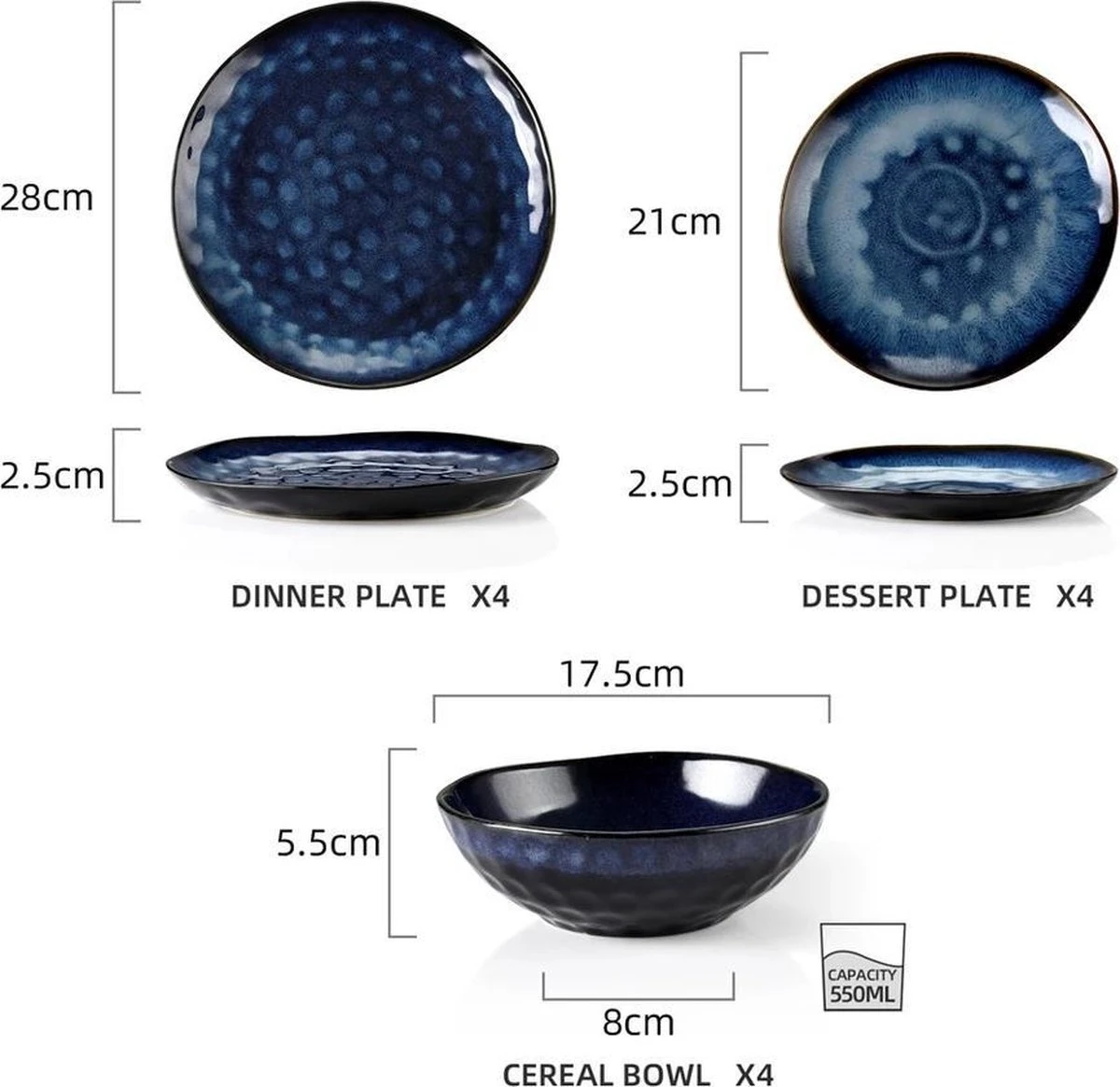 Serviesset 8 Personen - 24 Delig - Handgemaakt - Blauw 4 Serviesset 8 Personen - 24 Delig - Handgemaakt - Blauw - Afbeelding 4