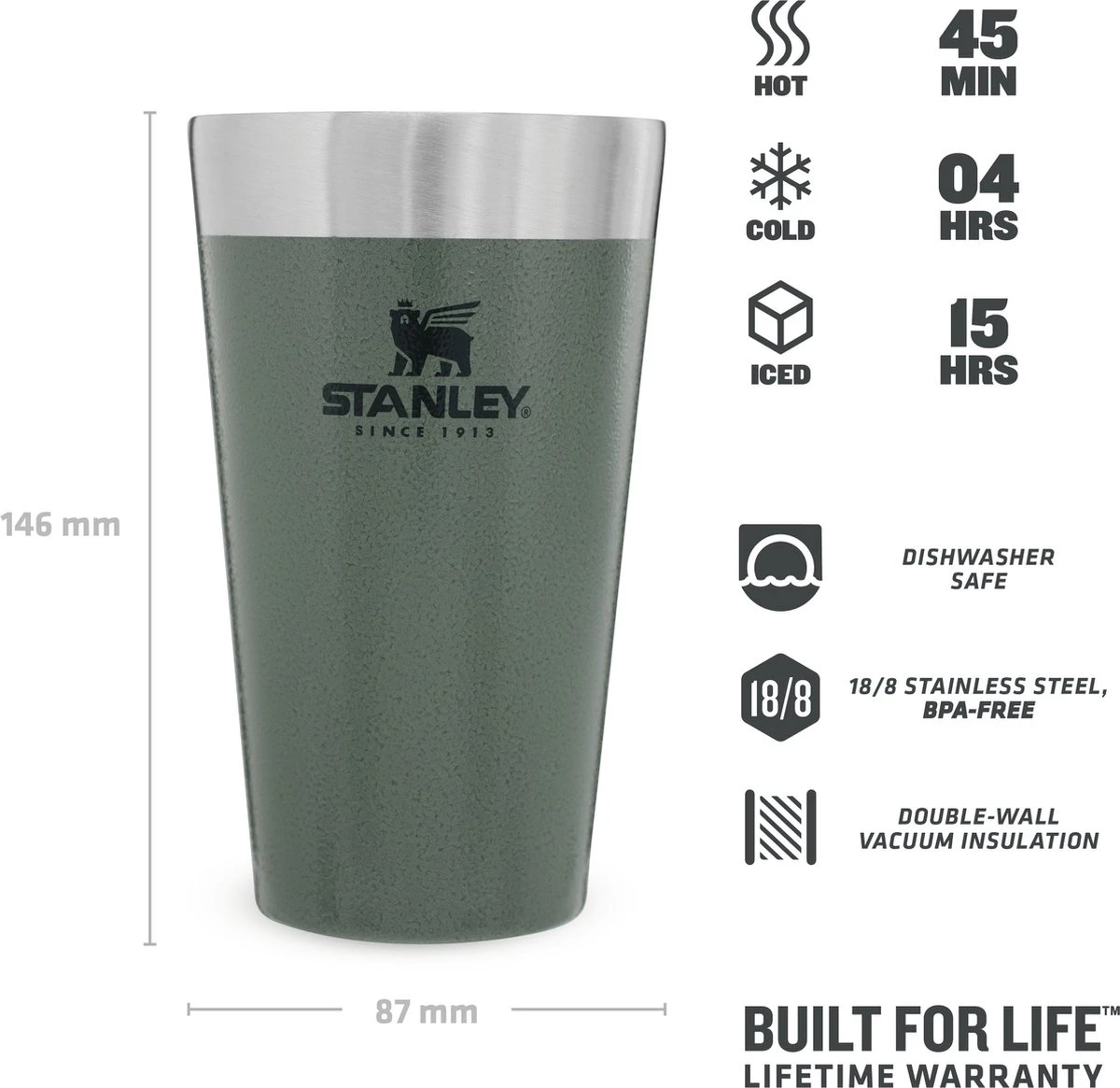 Stanley The Stacking Beer Pint 0,47l - Beker - Hammertone Green 10 Stanley The Stacking Beer Pint 0,47l - Beker - Hammertone Green - Afbeelding 10