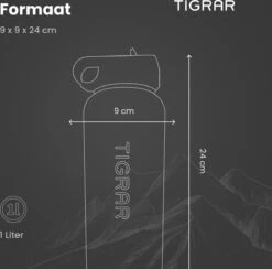 Tigrar - Drinkfles - Waterfles - Thermosfles 1 Liter - RVS - (Grafiet) Zwart - Incl. Extra Dop 3 Rietjes En Reiniger -Servies Serie Winkel 1200x1184
