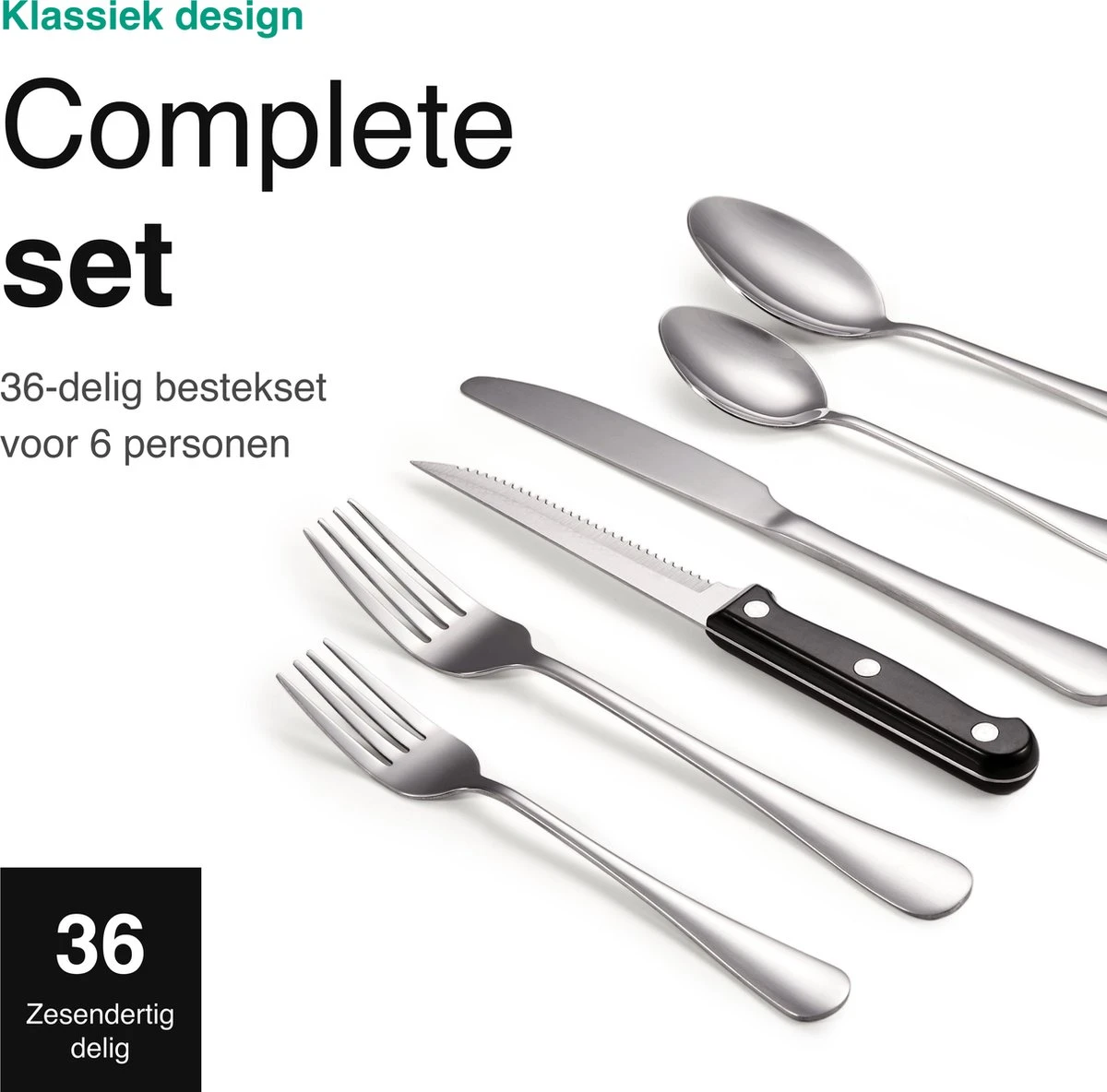 Vivid Green Bestekset (36-delig) - Bestek Set 6 Persoons - Lepels, Messen, Vorken En Steakmessen - Vaatwasserbestendig - RVS 6 Vivid Green Bestekset (36-delig) - Bestek Set 6 Persoons - Lepels, Messen, Vorken En Steakmessen - Vaatwasserbestendig - RVS - Afbeelding 6