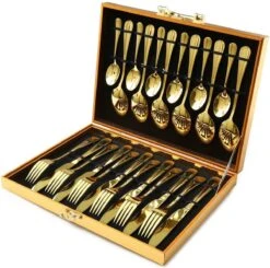 Bestekset 24-delig Goudkleurig - Bestek Voor 6 Personen - Tafelbestek Inclusief Bestekcassette