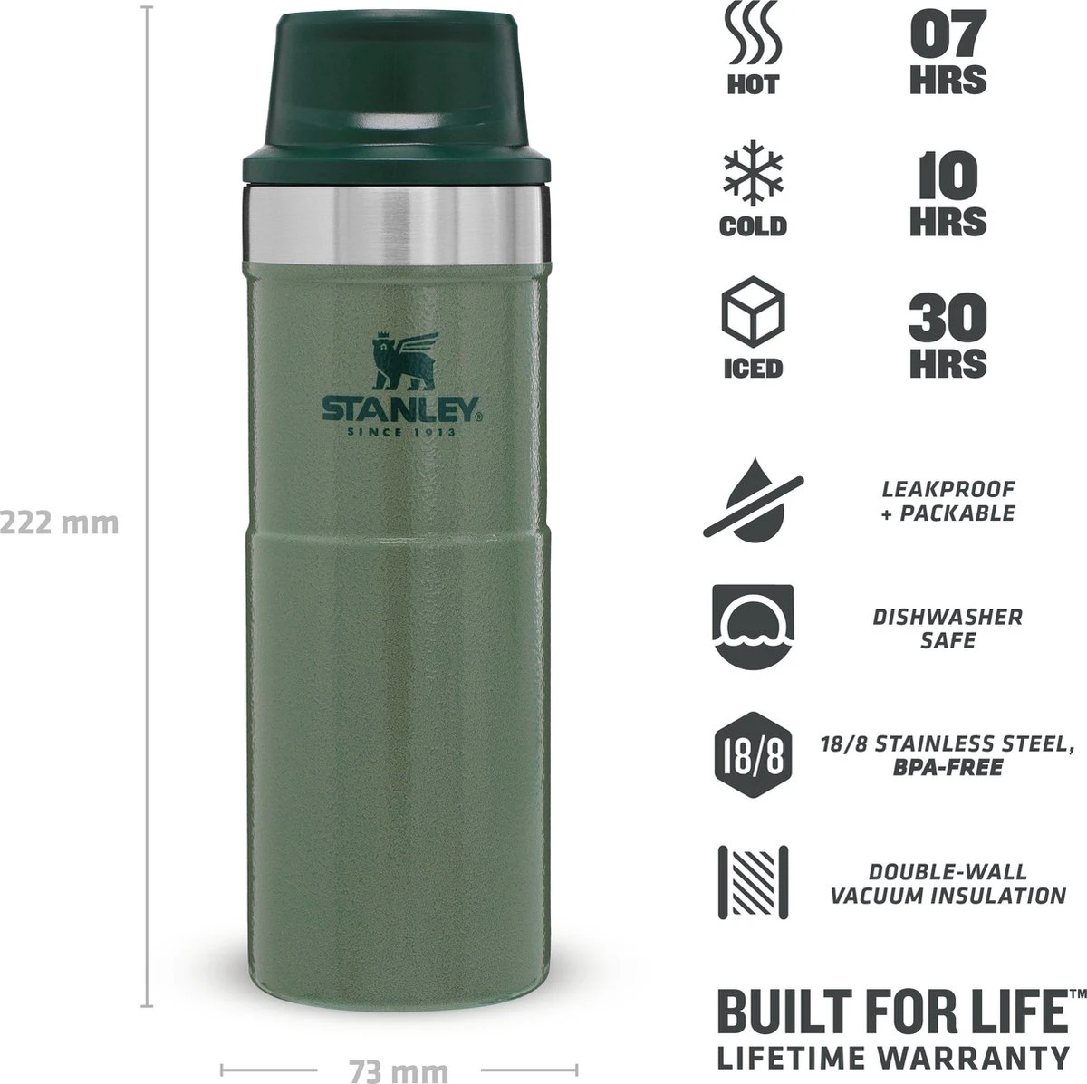 Stanley Trigger-Action Travel Mug 0.47L - Thermosfles - Hammertone Green 4 Stanley Trigger-Action Travel Mug 0.47L - Thermosfles - Hammertone Green - Afbeelding 4