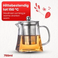 Procidi® Glazen Theepot Met Filter - Theekan Met Infuser - Dubbelwandig Borosilicaat Glas - Thee Thermoskan - Koffiekan 750 ML - Teapot -Servies Serie Winkel 1200x1197 9