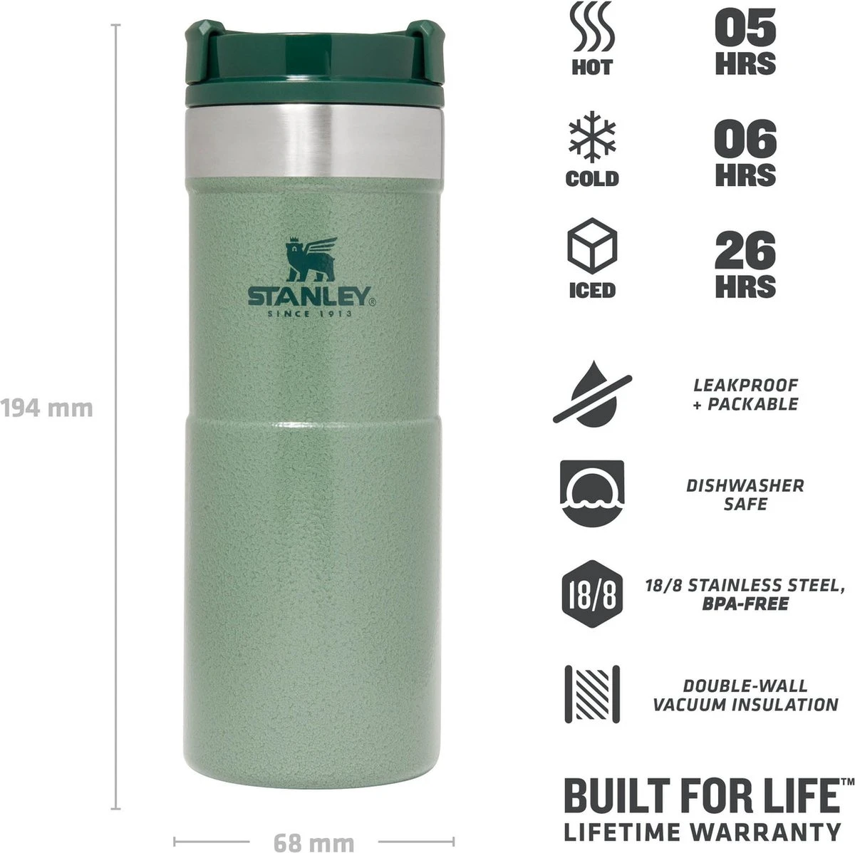 Stanley The NeverLeak™ Travel Mug 0,35L NEW - Thermosfles - Hammertone Green 9 Stanley The NeverLeak™ Travel Mug 0,35L NEW - Thermosfles - Hammertone Green - Afbeelding 9