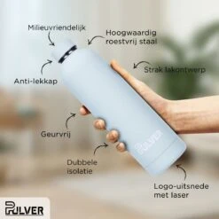 Pulver - RVS Thermosfles / Drinkfles – BPA Vrij – 750 Ml - Waterfles Met Draaidop – Drinkfles – Dubbele Isolatie - Rubberen Coating- Licht Groen -Servies Serie Winkel 1200x1200 109