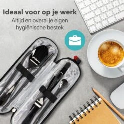 Damster Reisbestek - Verbeterde Versie - Meeneem Bestek Rvs - Reis Bestekset To Go - Incl. Herbruikbare Rietjes - Eenpersoons - Achtdelig - Zwart -Servies Serie Winkel 1200x1200 1095