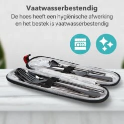 Damster Reisbestek - Verbeterde Versie - Meeneem Bestek Rvs - Reis Bestekset To Go - Incl. Herbruikbare Rietjes - Eenpersoons - Achtdelig - Zwart -Servies Serie Winkel 1200x1200 1096