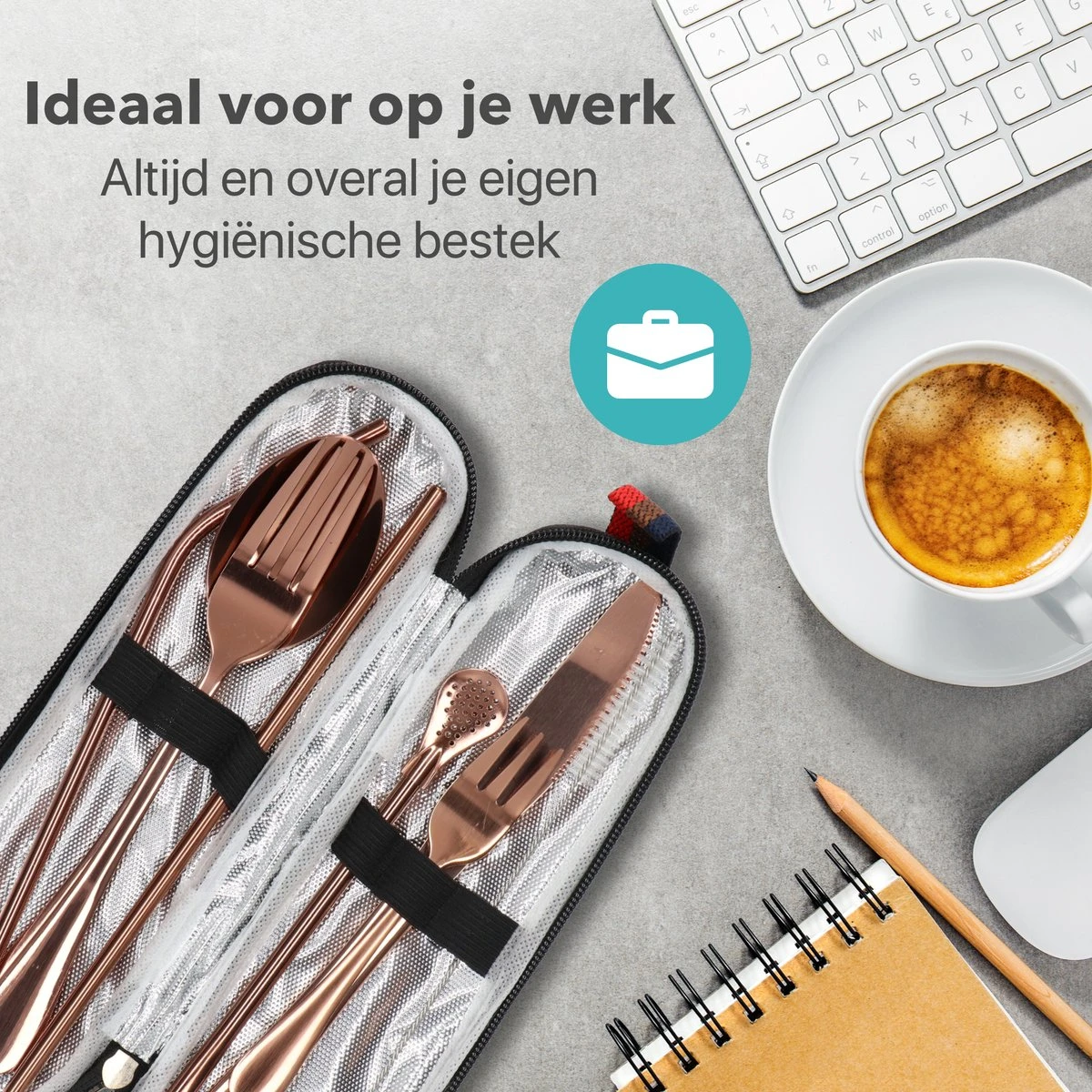 Damster Reisbestek - Verbeterde Versie - Meeneem Bestek Rvs - Reis Bestekset To Go - Incl. Herbruikbare Rietjes - Eenpersoons - Achtdelig - Roodgoud 3 Damster Reisbestek - Verbeterde Versie - Meeneem Bestek Rvs - Reis Bestekset To Go - Incl. Herbruikbare Rietjes - Eenpersoons - Achtdelig - Roodgoud - Afbeelding 3