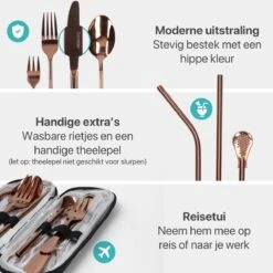 Damster Reisbestek - Verbeterde Versie - Meeneem Bestek Rvs - Reis Bestekset To Go - Incl. Herbruikbare Rietjes - Eenpersoons - Achtdelig - Roodgoud 13 Damster Reisbestek - Verbeterde Versie - Meeneem Bestek Rvs - Reis Bestekset To Go - Incl. Herbruikbare Rietjes - Eenpersoons - Achtdelig - Roodgoud -Servies Serie Winkel 1200x1200 1104