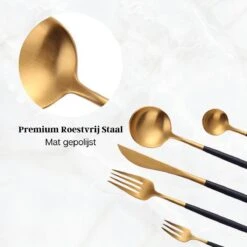 LuZana - Bestek Set Goud - 30-delig - Bestekset 6 Persoons - Goud/zwart - Bestek - Borden - Bestekset Zwart -Servies Serie Winkel 1200x1200 1175