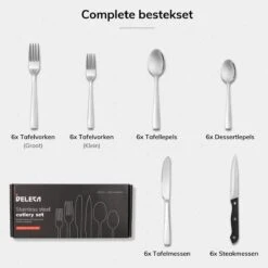 Deleca 6 Persoons Bestekset (36-delig) - Lepels, Messen, Vorken & Steakmessen - Vaatwasserbestendig - Zilver / RVS -Servies Serie Winkel 1200x1200 1185