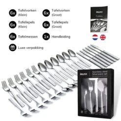 Deleca 6 Persoons Bestekset Deluxe (30-delig) - Vorken, Lepels En Messen - Vaatwasserbestendig - Gehamerd - Zilver / RVS -Servies Serie Winkel 1200x1200 1197