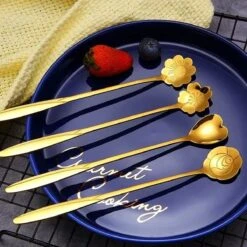 Fako Bijoux® - 4 Lange Lepels Bloem Motief - Latte Macchiato - Longdrink - Cocktail - Dessert - IJs - Koffie - Goud - 4 Stuks - Bewaarzakje -Servies Serie Winkel 1200x1200 1226