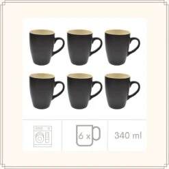 OTIX Koffiekopjes - Met Oor - Set Van 6 - Theekoppen - 340ml - Zwart - Keramiek -Servies Serie Winkel 1200x1200 388