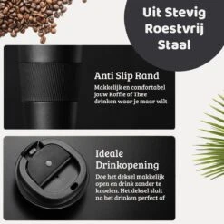 Mmoods Thermosbeker Voor Koffie En Thee 380ml - Koffiebeker To Go - Reisbeker Voor Auto - Herbruikbare Drinkfes Voor Warme En Koude Dranken - Ecologische Thermoskan Zwart Geschenk -Servies Serie Winkel 1200x1200 476