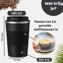 Mmoods Thermosbeker Voor Koffie En Thee 380ml - Koffiebeker To Go - Reisbeker Voor Auto - Herbruikbare Drinkfes Voor Warme En Koude Dranken - Ecologische Thermoskan Zwart Geschenk -Servies Serie Winkel 1200x1200 478