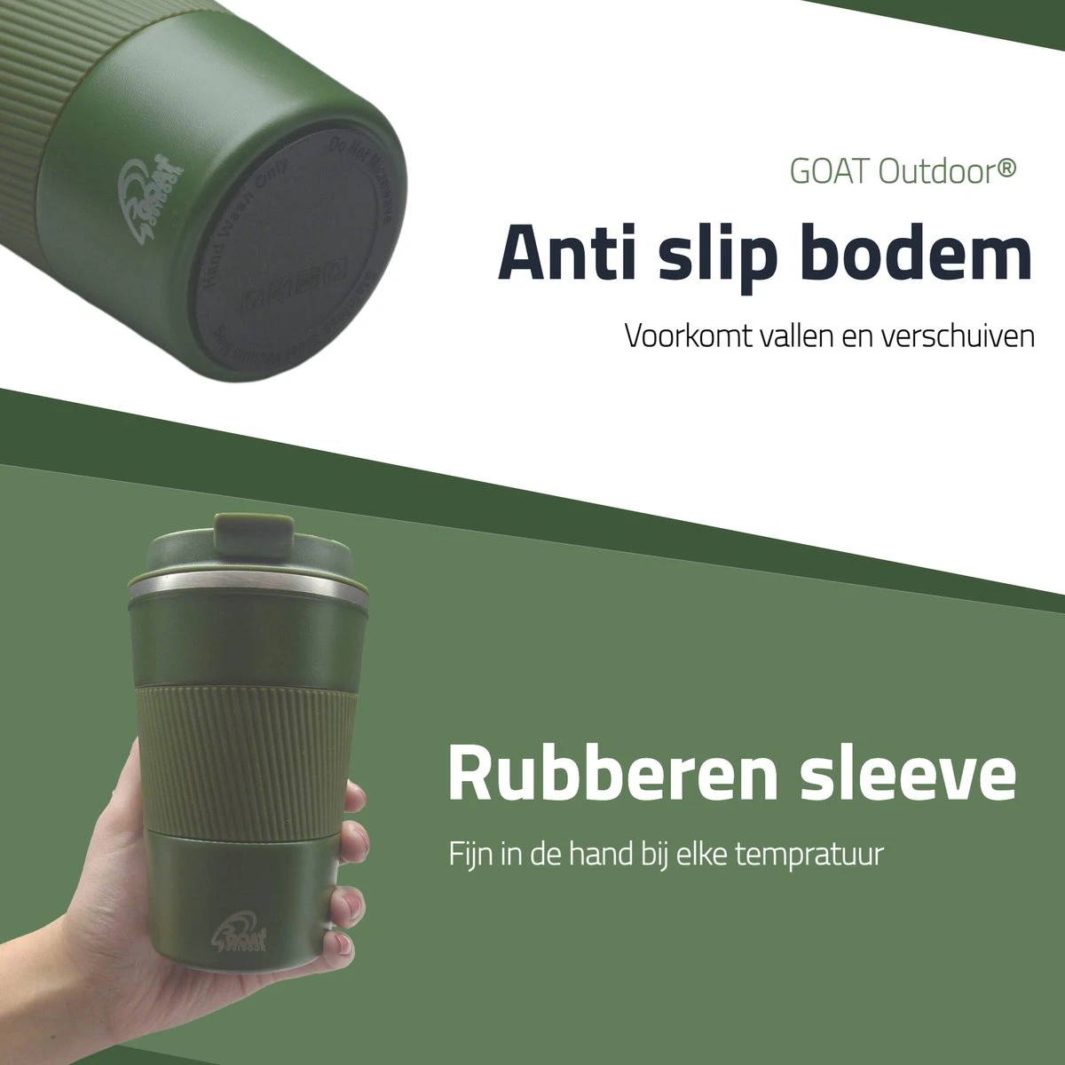 GOAT Outdoor RVS Koffiebeker To Go - Thermosbeker - Theebeker - Reisbeker - Lekvrij - 380ml - Groen 3 GOAT Outdoor RVS Koffiebeker To Go - Thermosbeker - Theebeker - Reisbeker - Lekvrij - 380ml - Groen - Afbeelding 3