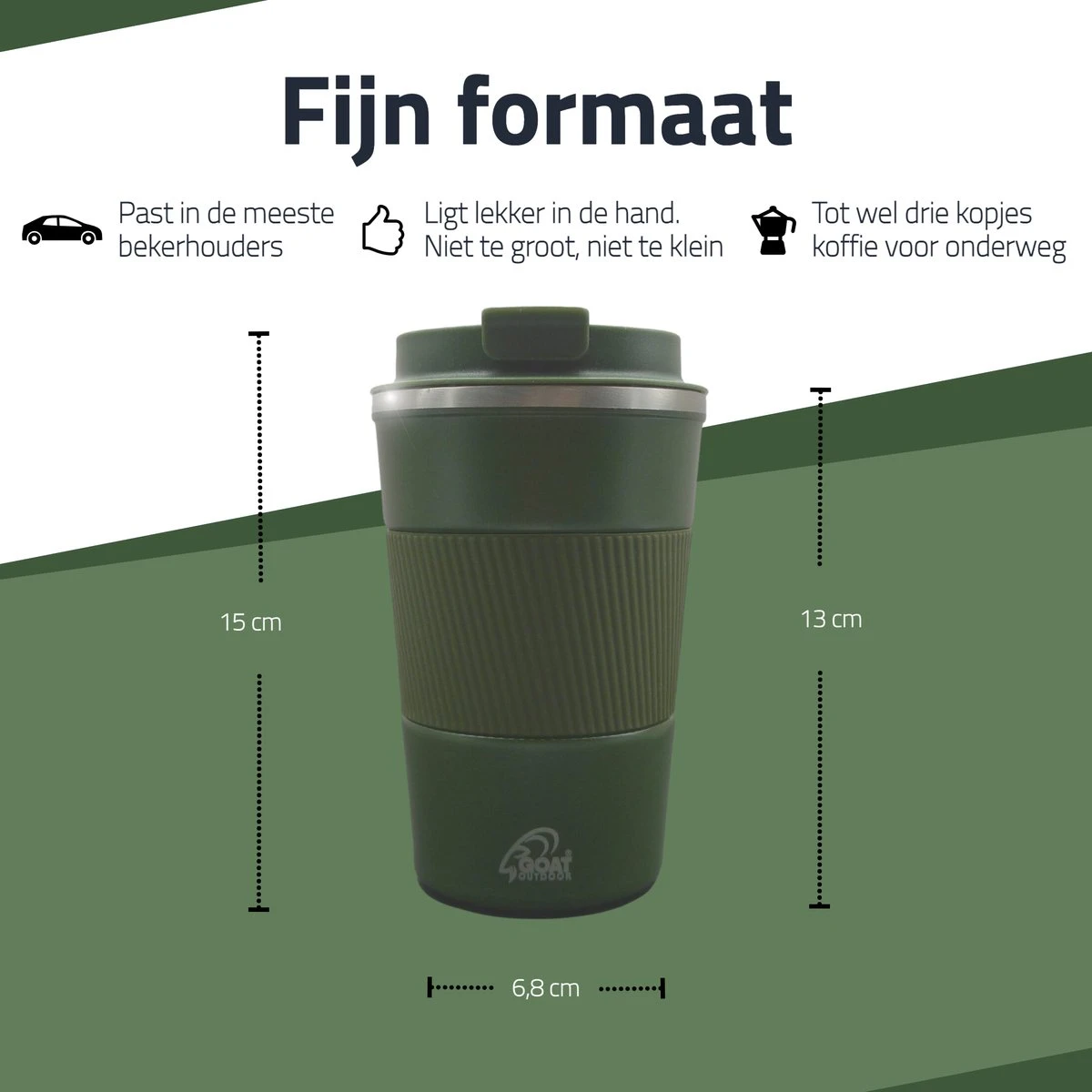 GOAT Outdoor RVS Koffiebeker To Go - Thermosbeker - Theebeker - Reisbeker - Lekvrij - 380ml - Groen 4 GOAT Outdoor RVS Koffiebeker To Go - Thermosbeker - Theebeker - Reisbeker - Lekvrij - 380ml - Groen - Afbeelding 4
