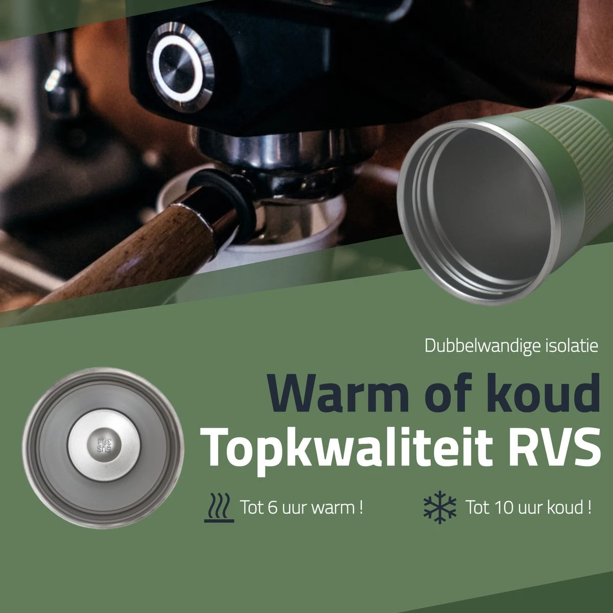 GOAT Outdoor RVS Koffiebeker To Go - Thermosbeker - Theebeker - Reisbeker - Lekvrij - 380ml - Groen 5 GOAT Outdoor RVS Koffiebeker To Go - Thermosbeker - Theebeker - Reisbeker - Lekvrij - 380ml - Groen - Afbeelding 5