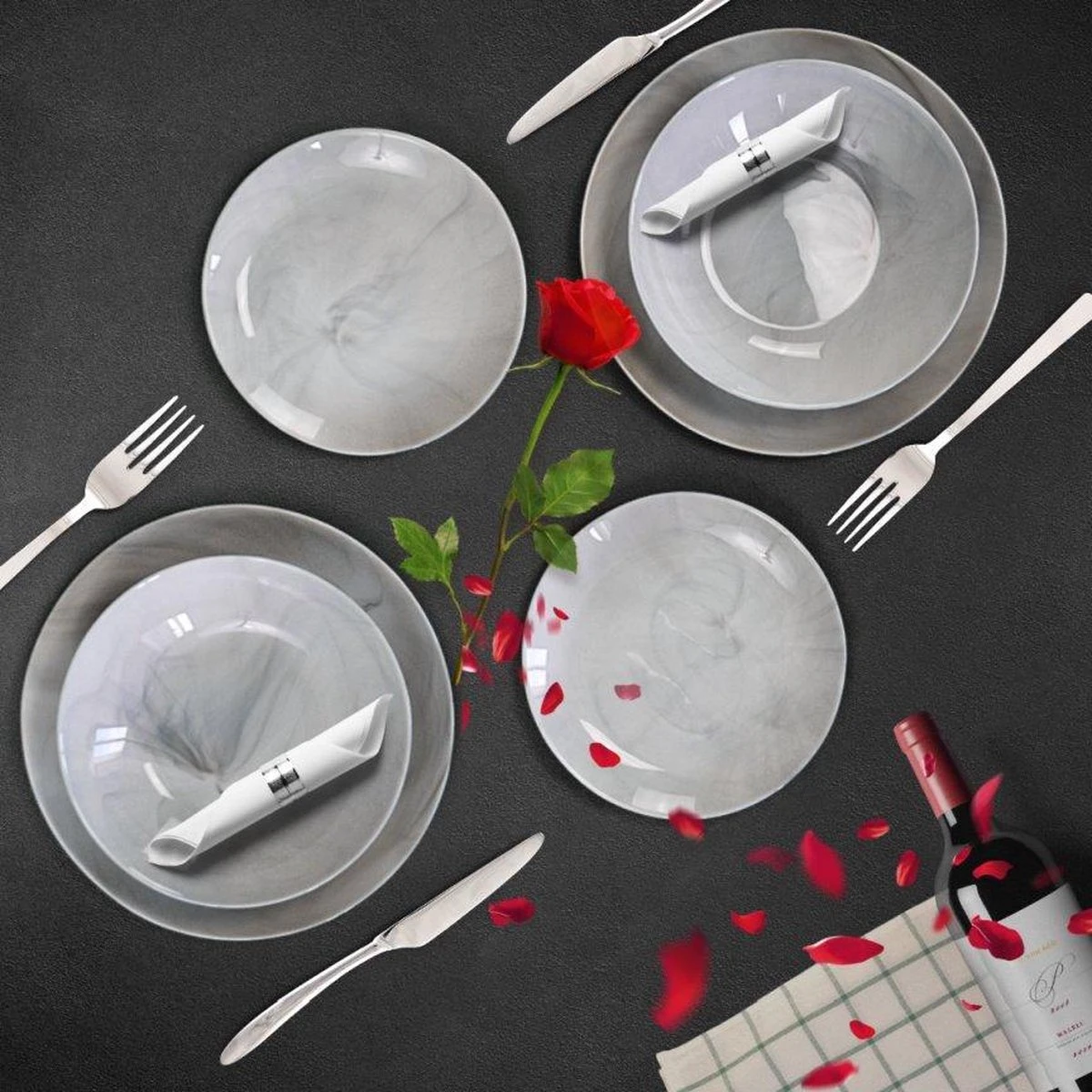 Luminarc Diwali Marble Serviesset - 18 Delig - Graniet Marmer Look - Cadeau Voor Man - Cadeau Voor Vrouw - Kerstcadeau 2 Luminarc Diwali Marble Serviesset - 18 Delig - Graniet Marmer Look - Cadeau Voor Man - Cadeau Voor Vrouw - Kerstcadeau - Afbeelding 2