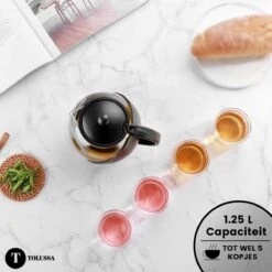 Tolussa Premium Theepot Glas Met Filter - 1.25L - Zwart - Isolerend - Lekt Niet -Servies Serie Winkel 1200x1200 908