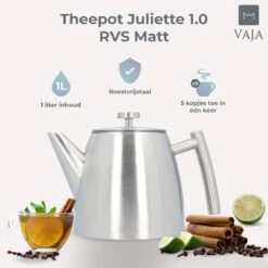 Vaja® Theepot Camille Met Filter - Zilver - 1.0L - RVS Dubbelwandig - Theekan -Servies Serie Winkel 1200x1200 917
