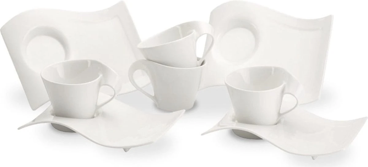 Villeroy & Boch New Wave Cappuccinoset - 8 Delig - Wit 1 Villeroy & Boch New Wave Cappuccinoset - 8 Delig - Wit
