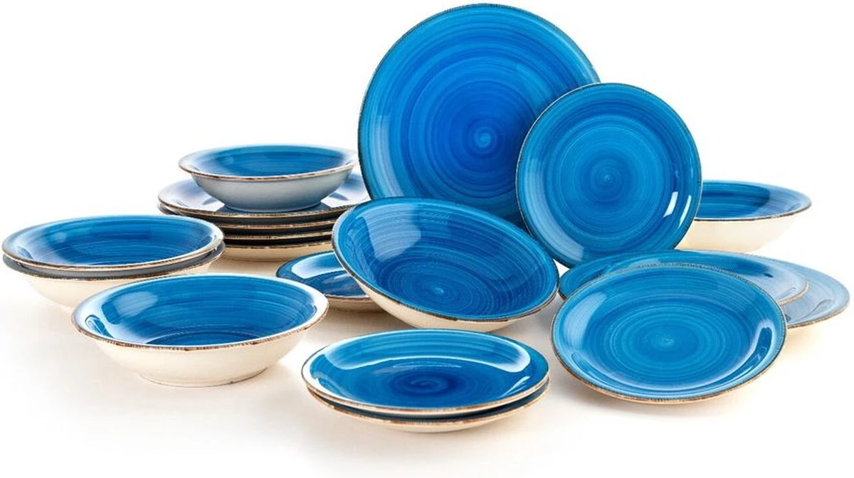 Quid | 18-delige Bordenset | Aardenwerk Bordenset | Vita Azul | Blauw