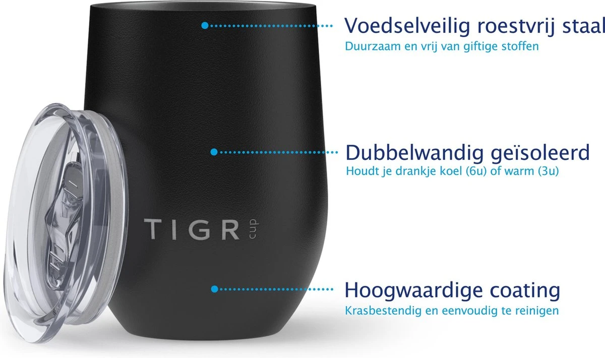 TIGR Cups - Drinkbekers - Thermosbekers - RVS - Set Van 2 - 350ml - Zwart/Rosé Goud 2 TIGR Cups - Drinkbekers - Thermosbekers - RVS - Set Van 2 - 350ml - Zwart/Rosé Goud - Afbeelding 2