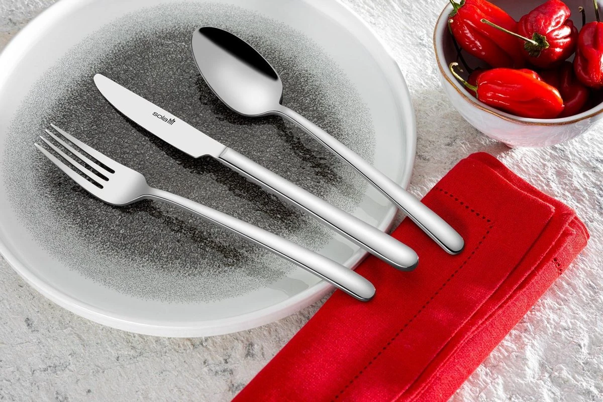 Sola Bestekset Donau - Modern - 12 Persoons - 64 Delig - Zilverwit Edelstaal 18/10 - RVS - Zilver 2 Sola Bestekset Donau - Modern - 12 Persoons - 64 Delig - Zilverwit Edelstaal 18/10 - RVS - Zilver - Afbeelding 2