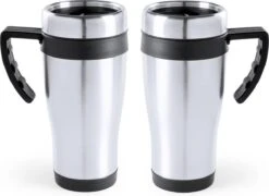 Carson 2x Stuks RVS Thermosbeker/warmhoud Koffiebekers Zwart 500 Ml - Isoleerbekers/reisbekers