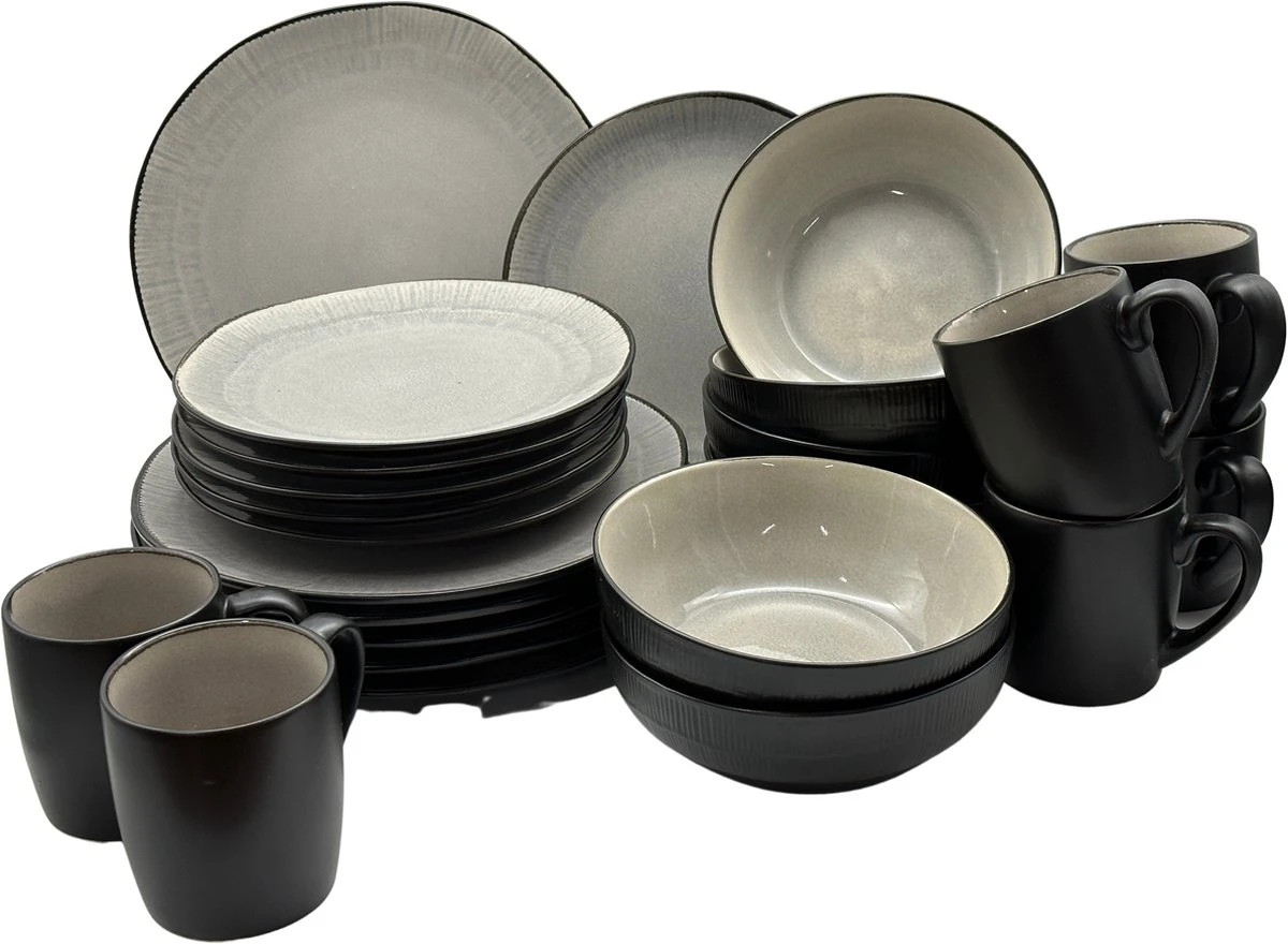 Serviesset 6 Personen - Evia Glacé - Lichgrijs / Zwart - 24-delig 1 Serviesset 6 Personen - Evia Glacé - Lichgrijs / Zwart - 24-delig