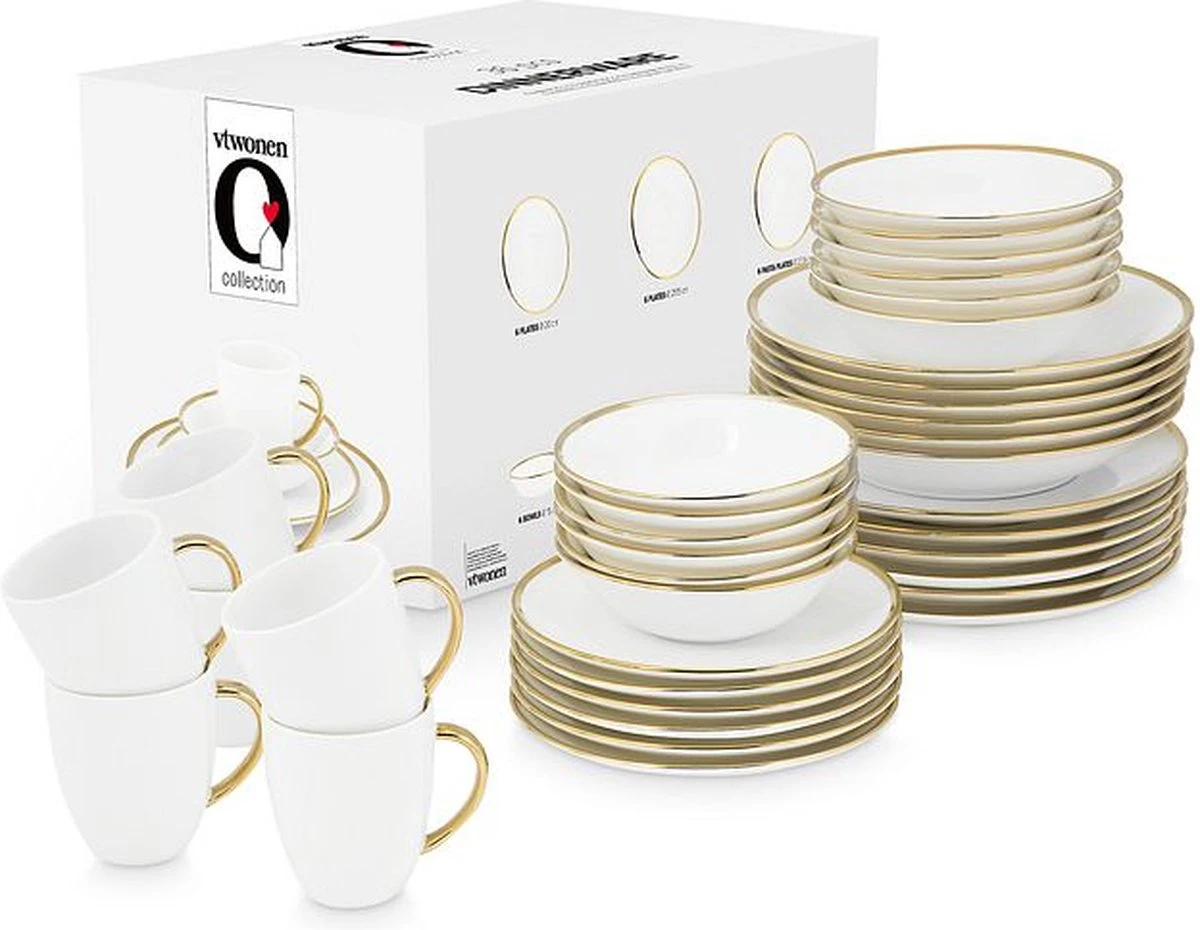 Vtwonen Serviesset - Wit/Goud - Porselein - 36-Delig 7 Vtwonen Serviesset - Wit/Goud - Porselein - 36-Delig - Afbeelding 7